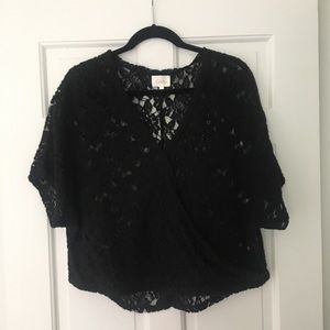 Anthropologie Black Lace Cross Over Top